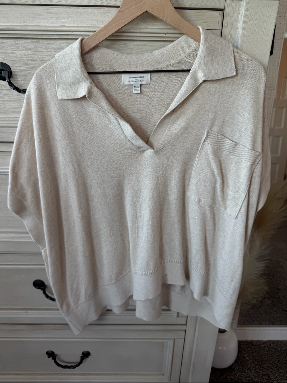 Banana Republic Cotton-Linen Blend Polo Sweater in Light Beige